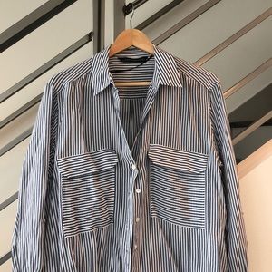 Zara blue and white stripe button down shirt